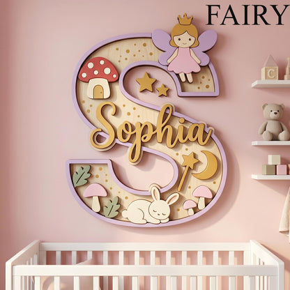 Personalized Nursery Monogram Name Sign, Custom 3D Wood Initial Letter Decor, Baby Room Door Hanger, Kids Birthday Gift, Wooden Wall Art