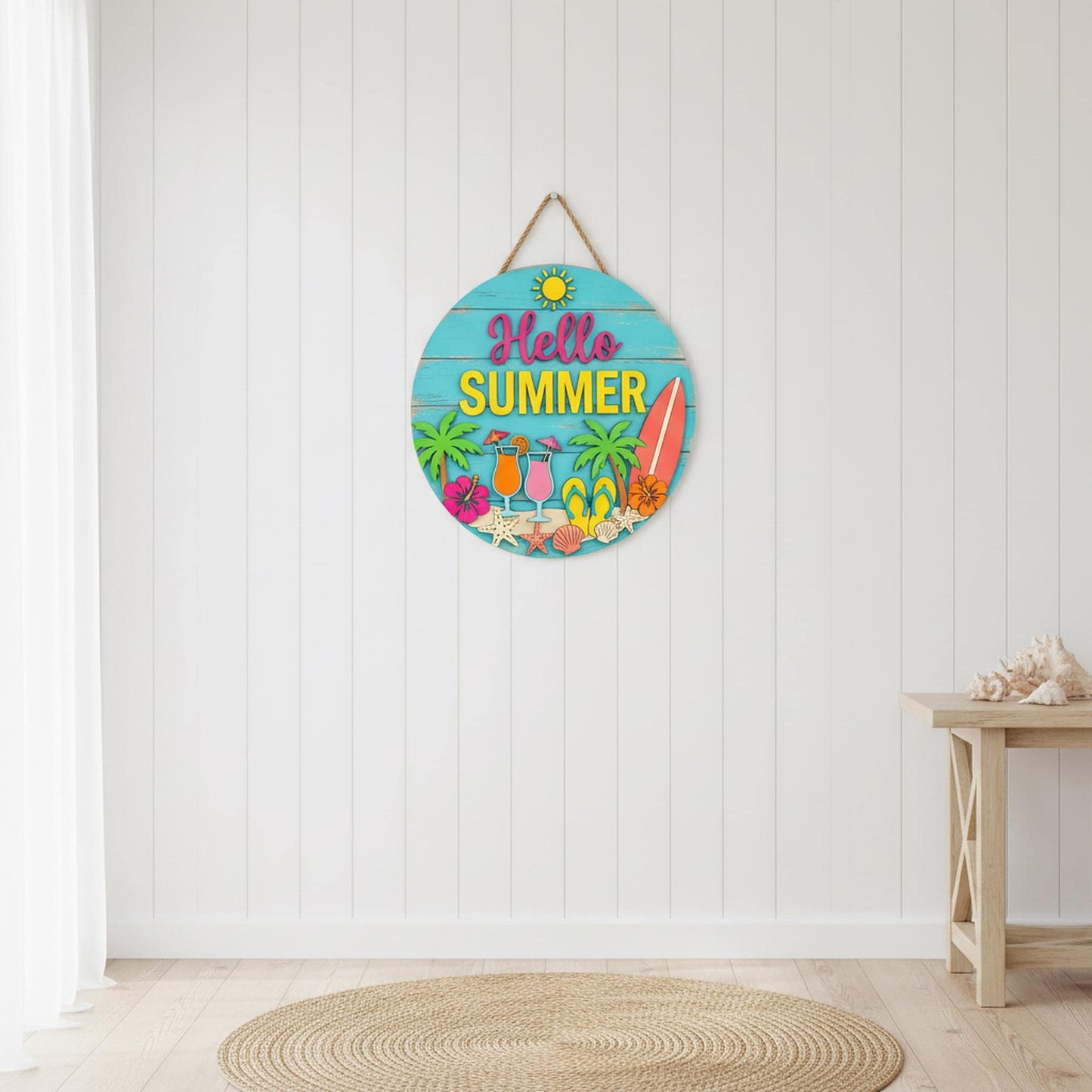 Custom Summer Welcome Sign 3D, Personalized Beach House Wood Door Hanger, Tropical Surfboard Patio Wall Art, Poolside Outdoor Gift Ideas