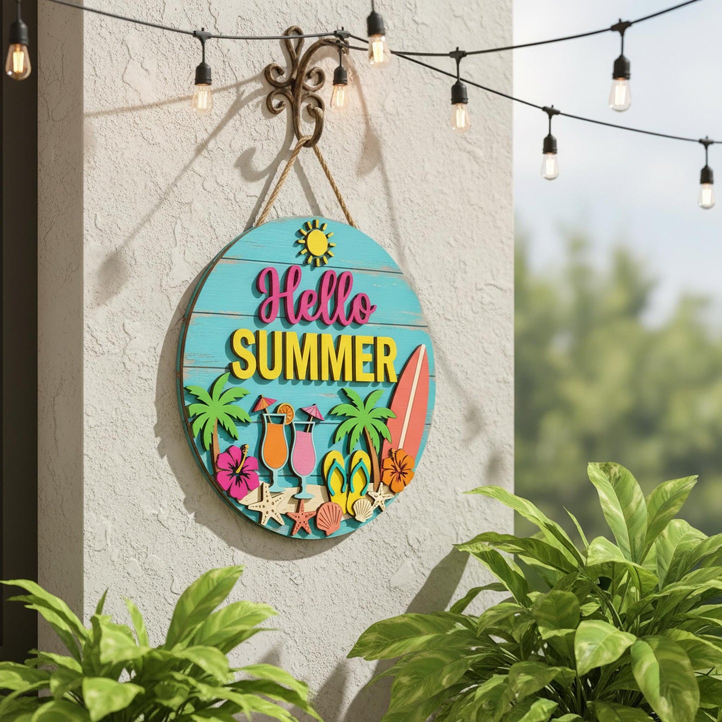 Custom Summer Welcome Sign 3D, Personalized Beach House Wood Door Hanger, Tropical Surfboard Patio Wall Art, Poolside Outdoor Gift Ideas