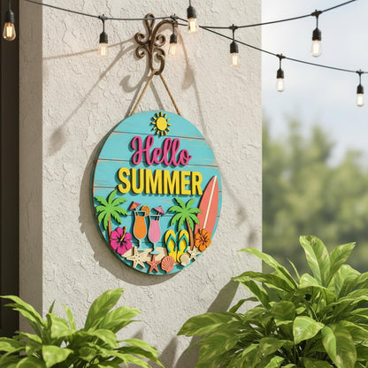 Custom Summer Welcome Sign 3D, Personalized Beach House Wood Door Hanger, Tropical Surfboard Patio Wall Art, Poolside Outdoor Gift Ideas
