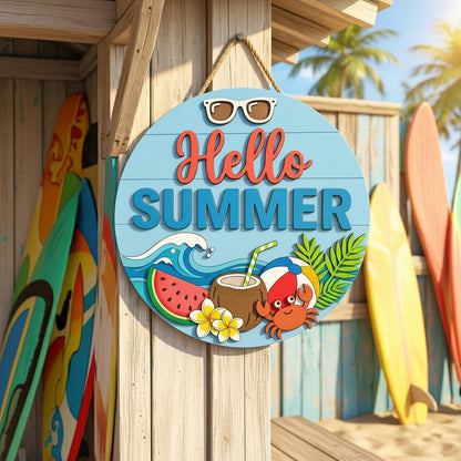 Personalized Summer Family Name Sign 3D, Custom Cute Beach Wood Door Hanger, Tropical Crab Patio Decor, Pool Party Housewarming Gift Ideas