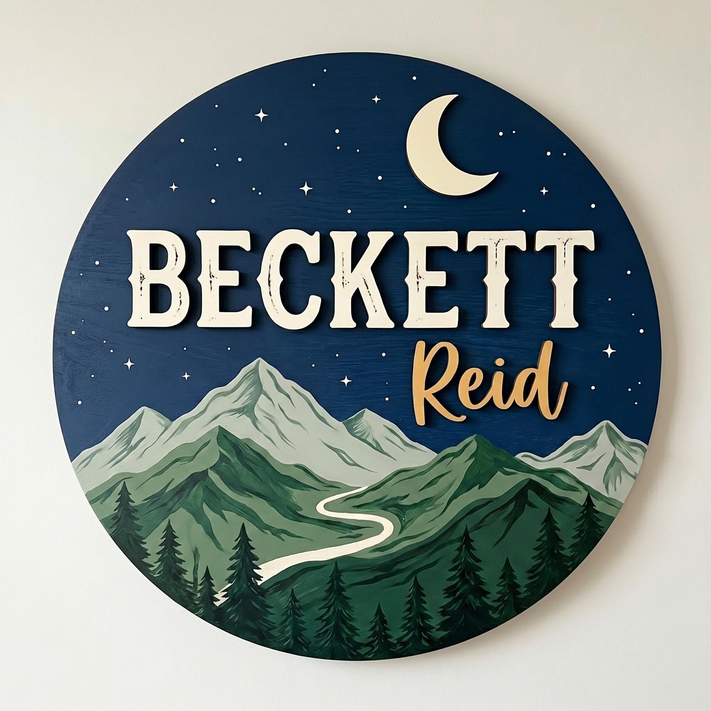 Custom Mountain Nursery Name Sign 3D, Personalized Woodland Baby Boy Room Wall Decor, Rustic Wood Adventure Plaque, New Parents Gift Ideas