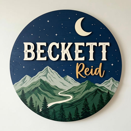 Custom Mountain Nursery Name Sign 3D, Personalized Woodland Baby Boy Room Wall Decor, Rustic Wood Adventure Plaque, New Parents Gift Ideas