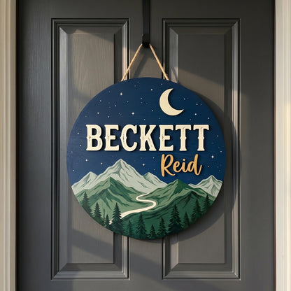 Custom Mountain Nursery Name Sign 3D, Personalized Woodland Baby Boy Room Wall Decor, Rustic Wood Adventure Plaque, New Parents Gift Ideas