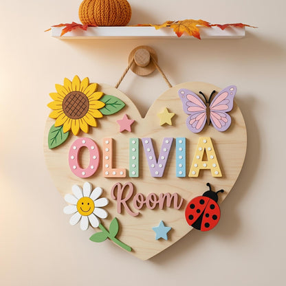 Custom Heart Nursery Name Sign 3D, Personalized Butterfly Baby Girl Room Wall Decor, Baby Girl Bedroom Door Hanger Plaque, Baby Shower Gift