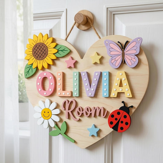 Custom Heart Nursery Name Sign 3D, Personalized Butterfly Baby Girl Room Wall Decor, Baby Girl Bedroom Door Hanger Plaque, Baby Shower Gift
