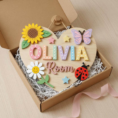 Custom Heart Nursery Name Sign 3D, Personalized Butterfly Baby Girl Room Wall Decor, Baby Girl Bedroom Door Hanger Plaque, Baby Shower Gift