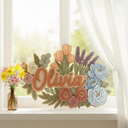 Personalized Wildflower Baby Name Sign, Custom Floral Nursery Decor, Boho Wooden Wall Name Plaque, Baby Girl Shower Gift Decor Wall Art Gift