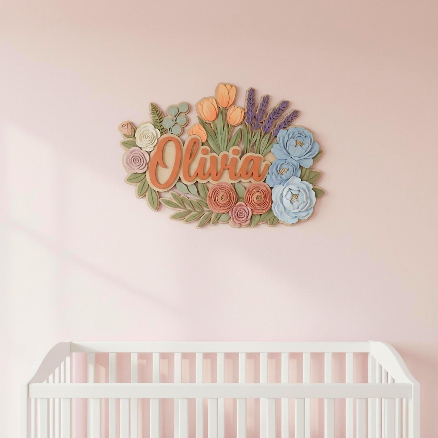 Personalized Wildflower Baby Name Sign, Custom Floral Nursery Decor, Boho Wooden Wall Name Plaque, Baby Girl Shower Gift Decor Wall Art Gift