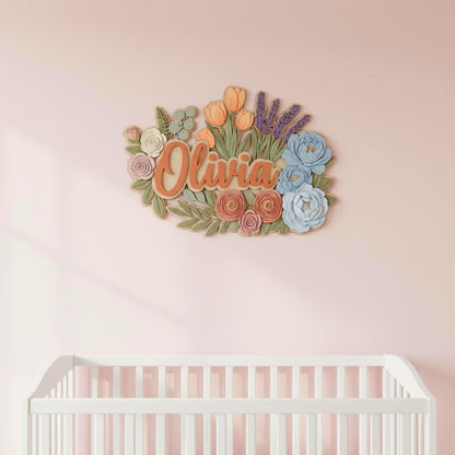 Personalized Wildflower Baby Name Sign, Custom Floral Nursery Decor, Boho Wooden Wall Name Plaque, Baby Girl Shower Gift Decor Wall Art Gift