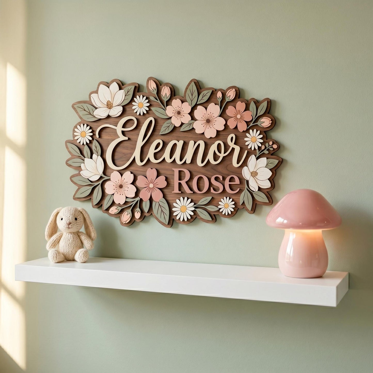 Personalized Wildflower Baby Name Sign, Custom Floral Nursery Decor, Boho Girl Room Wall Art, 3D Wooden Name Plaque Gift for Girl Room Decor