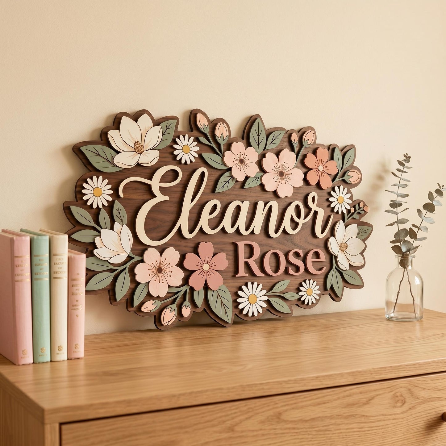 Personalized Wildflower Baby Name Sign, Custom Floral Nursery Decor, Boho Girl Room Wall Art, 3D Wooden Name Plaque Gift for Girl Room Decor