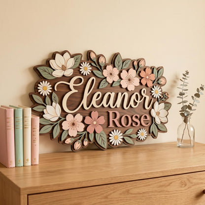 Personalized Wildflower Baby Name Sign, Custom Floral Nursery Decor, Boho Girl Room Wall Art, 3D Wooden Name Plaque Gift for Girl Room Decor