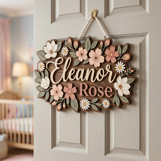 Personalized Wildflower Baby Name Sign, Custom Floral Nursery Decor, Boho Girl Room Wall Art, 3D Wooden Name Plaque Gift for Girl Room Decor