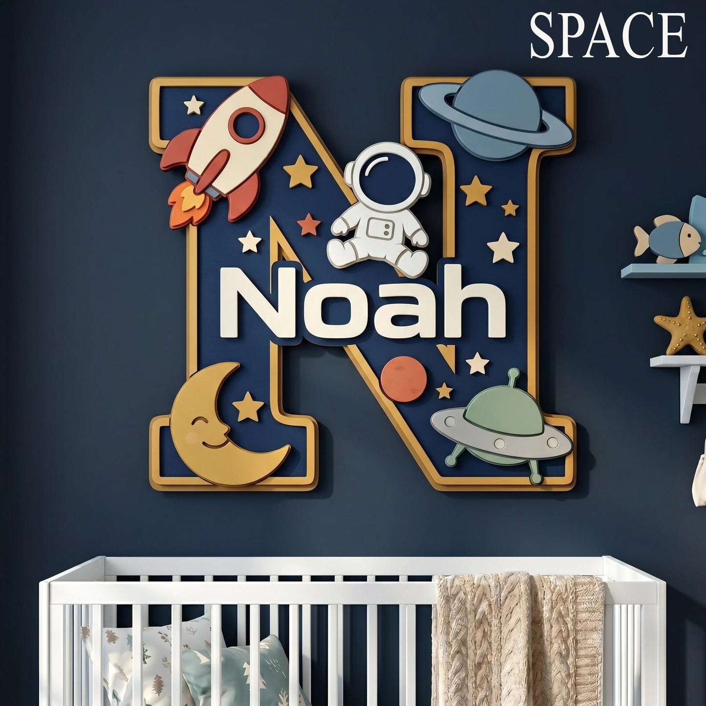 Personalized Nursery Monogram Name Sign, Custom 3D Wood Initial Letter Decor, Baby Room Door Hanger, Kids Birthday Gift, Wooden Wall Art