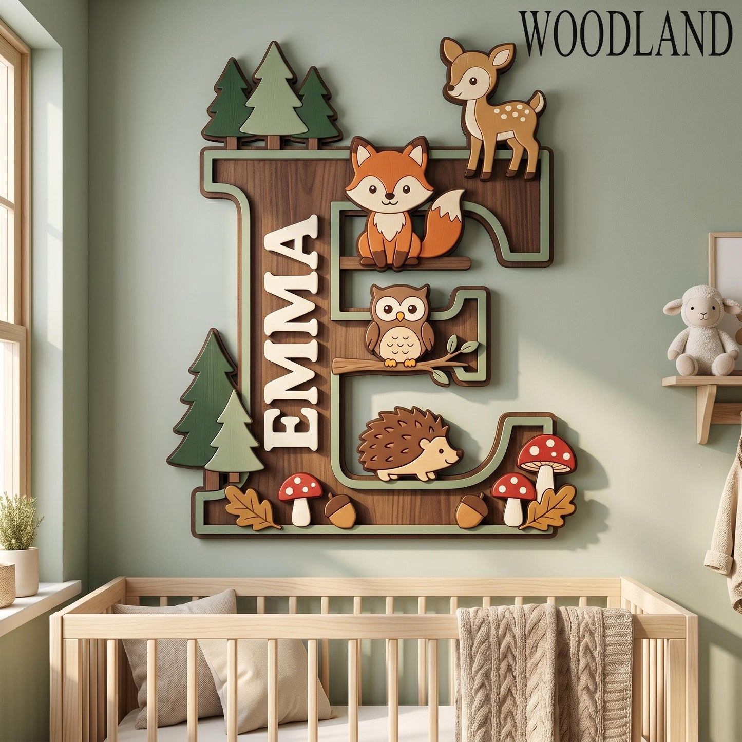 Personalized Dinosaur Nursery Monogram Sign, 3D Wood Initial Letter Decor, Custom Baby Door Hanger, Prehistoric Kids Wall Art, Wooden Gift