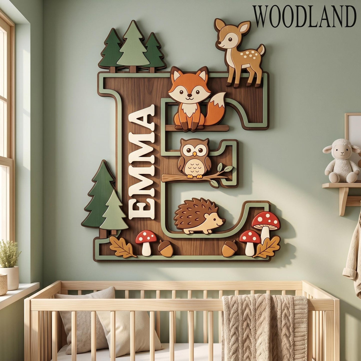 Personalized Nursery Monogram Name Sign, Custom 3D Wood Initial Letter Decor, Baby Room Door Hanger, Kids Birthday Gift, Wooden Wall Art