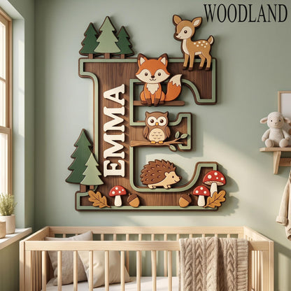Personalized Nursery Monogram Name Sign, Custom 3D Wood Initial Letter Decor, Baby Room Door Hanger, Kids Birthday Gift, Wooden Wall Art