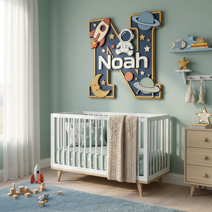 Personalized Dinosaur Nursery Monogram Sign, 3D Wood Initial Letter Decor, Custom Baby Door Hanger, Prehistoric Kids Wall Art, Wooden Gift