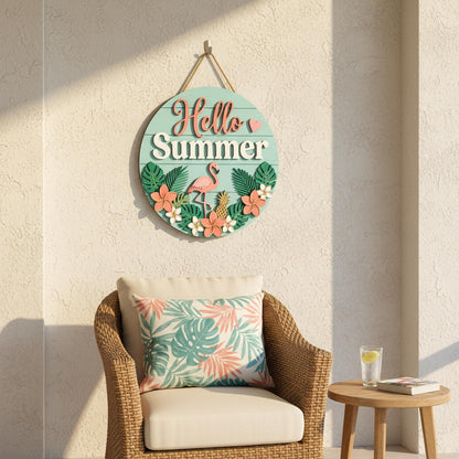Personalized Summer Family Name Sign 3D, Custom Beach House Wood Door Hanger, Tropical Hawaiian Patio Decor, Pool Party Housewarming Gift