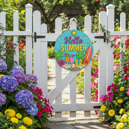 Custom Summer Welcome Sign 3D, Personalized Beach House Wood Door Hanger, Tropical Surfboard Patio Wall Art, Poolside Outdoor Gift Ideas