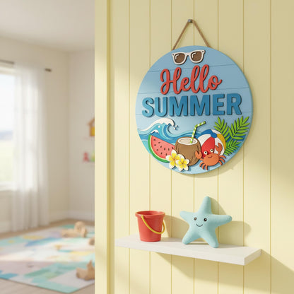 Personalized Summer Family Name Sign 3D, Custom Cute Beach Wood Door Hanger, Tropical Crab Patio Decor, Pool Party Housewarming Gift Ideas
