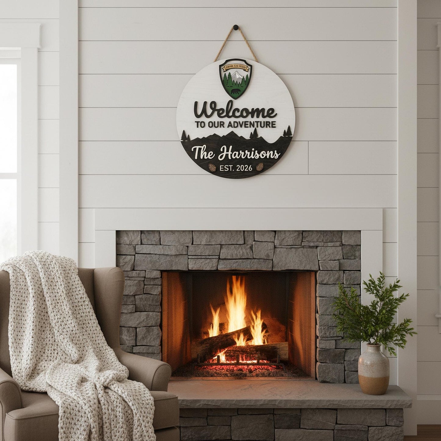 Custom National Park Welcome Sign 3D, Personalized NPS Inspired Family Name Wood Door Hanger, Rustic Mountain Cabin Decor, New Home Gift
