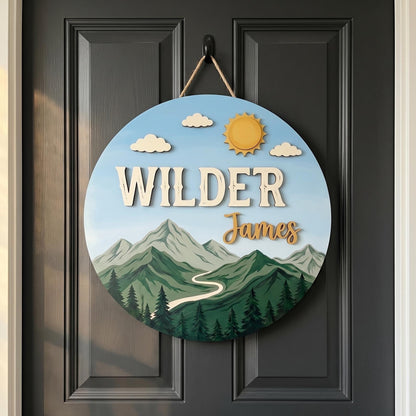 Custom Mountain Nursery Name Sign 3D, Personalized Woodland Baby Boy Room Wall Decor, Rustic Wood Adventure Plaque, New Parents Gift Ideas