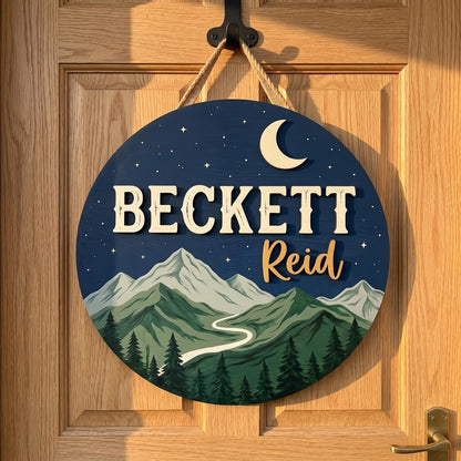 Custom Mountain Nursery Name Sign 3D, Personalized Woodland Baby Boy Room Wall Decor, Rustic Wood Adventure Plaque, New Parents Gift Ideas