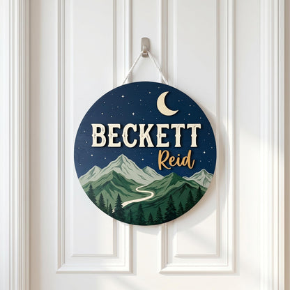 Custom Mountain Nursery Name Sign 3D, Personalized Woodland Baby Boy Room Wall Decor, Rustic Wood Adventure Plaque, New Parents Gift Ideas
