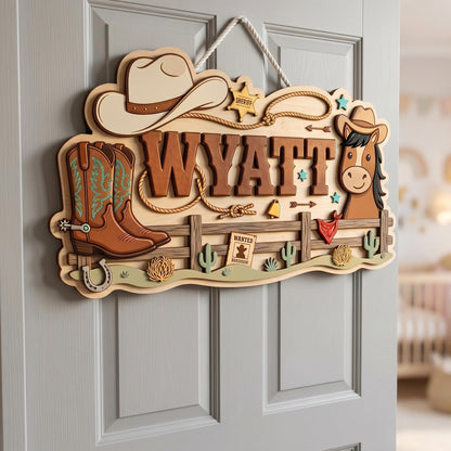 Custom Cowboy Nursery Name Sign 3D, Personalized Western Baby Boy Room Wall Decor, Wood Horse Boot Sheriff Plaque, New Parents Gift Ideas