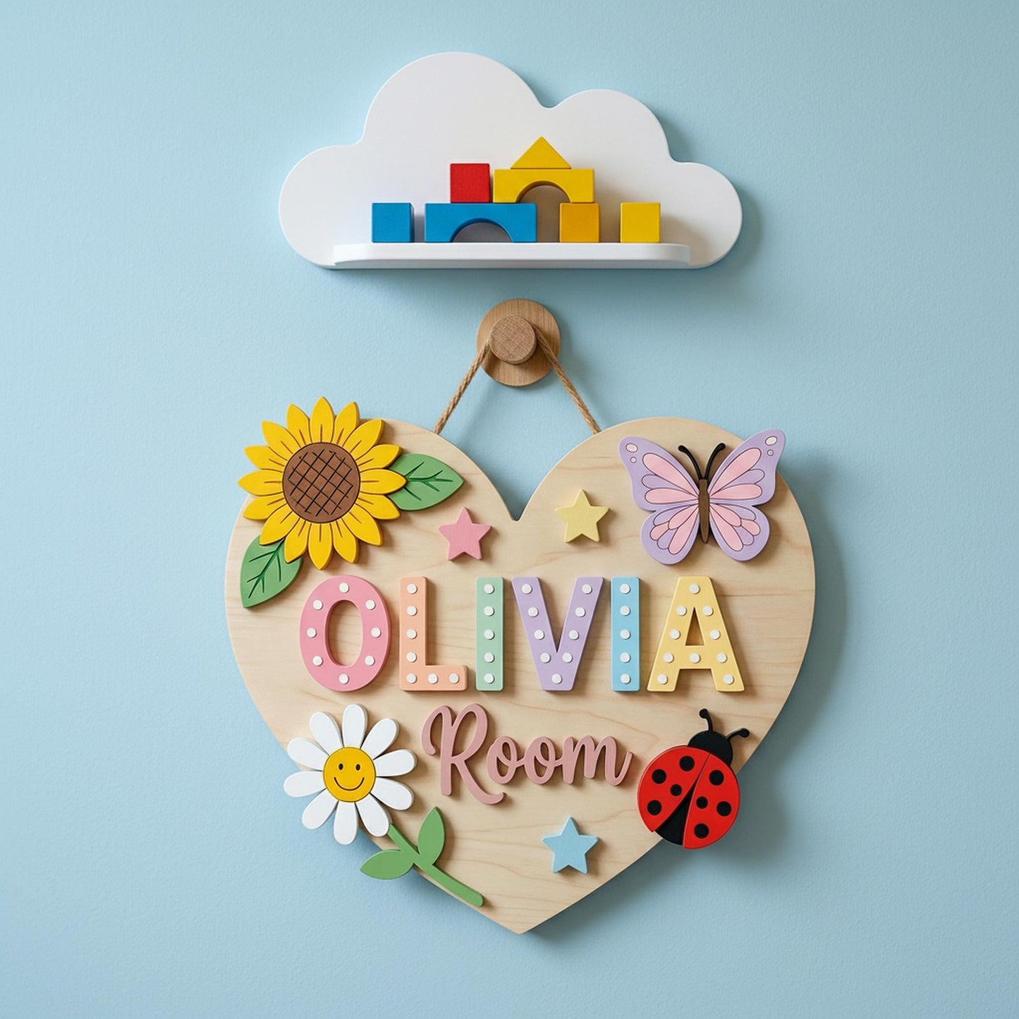 Custom Heart Nursery Name Sign 3D, Personalized Butterfly Baby Girl Room Wall Decor, Baby Girl Bedroom Door Hanger Plaque, Baby Shower Gift