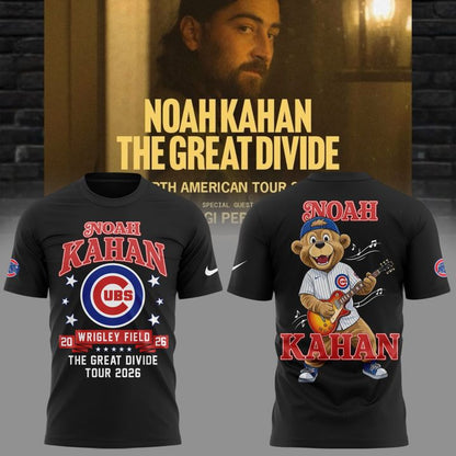 03.08. Black Tshirt Noah Kahan x Chicago Cubs - Wrigley Field Event Shirt - The Great Divide Tour 2026 T-Shirt