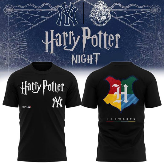 New York Yankees Harry Potter T-Shirt - Hogwarts Theme Night Black Tee