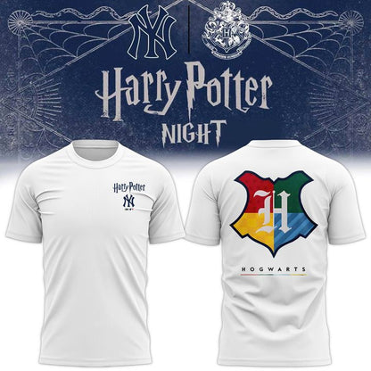 Men's NY Yankees Harry Potter Shirt - White Hogwarts House Crest Back Graphic Tee