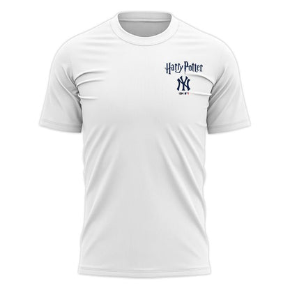Men's NY Yankees Harry Potter Shirt - White Hogwarts House Crest Back Graphic Tee
