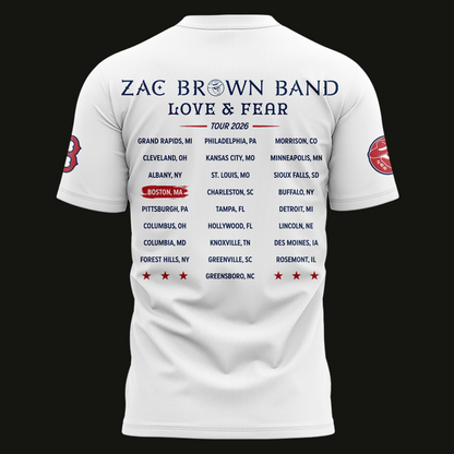 Zac Brown Band X Boston Red Sox -Love & Fear Tour 2026 Tshirt