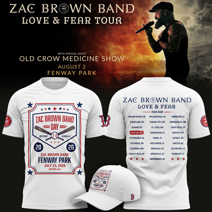 Zac Brown Band X Boston Red Sox -Love & Fear Tour 2026 Tshirt