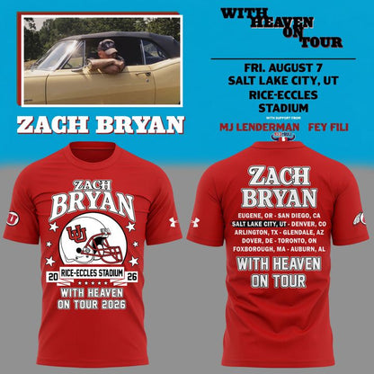 Zach Bryan x Utah Utes Football - With Heaven On Tour 2026 T-Shirt