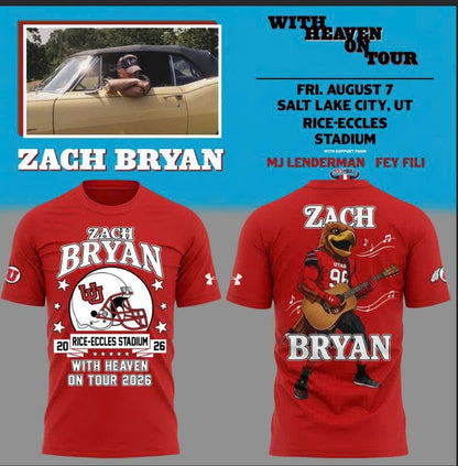 New Shirt Zach Bryan x Utah Utes Football - With Heaven On Tour 2026 T-Shirt