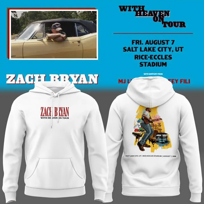White Hoodie Zach Bryan - Salt Lake City, UT Event - With Heaven On Tour 2026 Hoodie