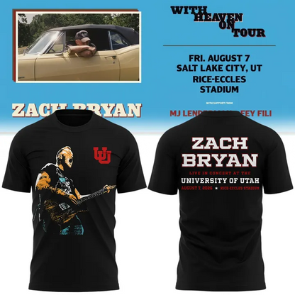 Black Shirt Zach Bryan - Salt Lake City, UT Event Shirt - With Heaven On Tour 2026 T-Shirt
