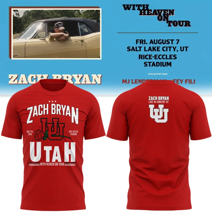 Limited Edition Zach Bryan x Utah Utes Football - With Heaven On Tour 2026 T-Shirt