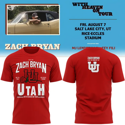 Limited Edition Zach Bryan x Utah Utes Football - With Heaven On Tour 2026 T-Shirt