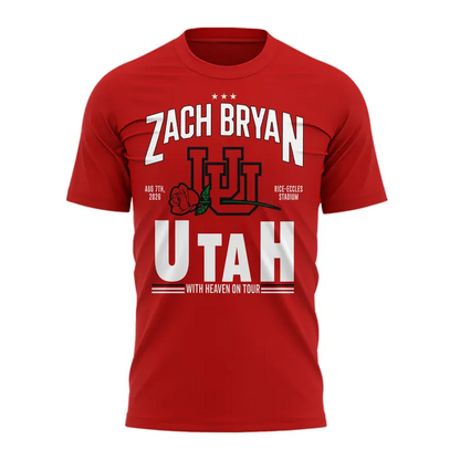 Limited Edition Zach Bryan x Utah Utes Football - With Heaven On Tour 2026 T-Shirt
