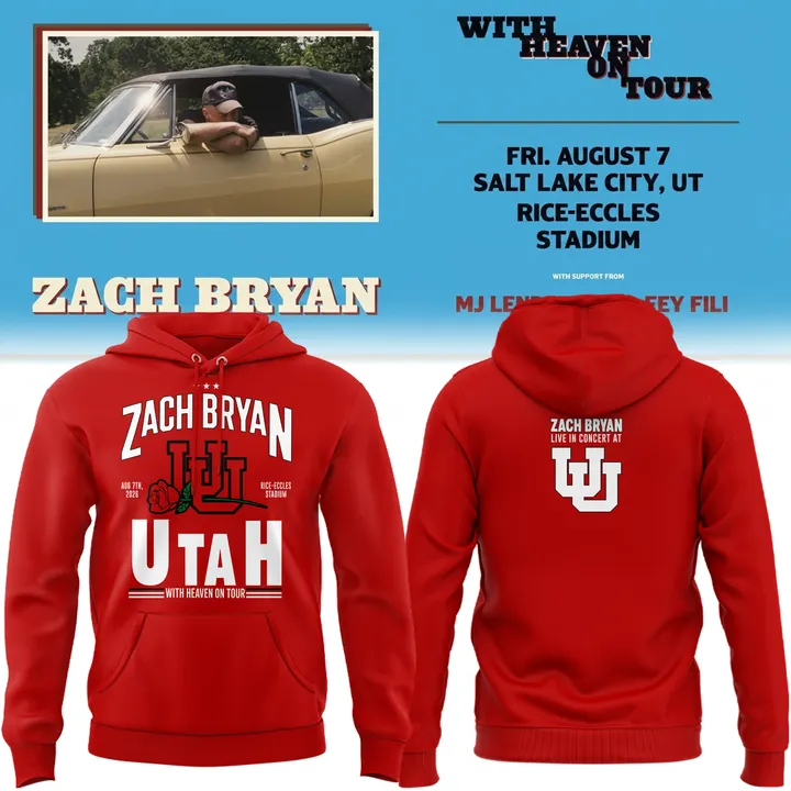 New Red Hoodie Zach Bryan x Utah Football - With Heaven On Tour 2026 Hoodie
