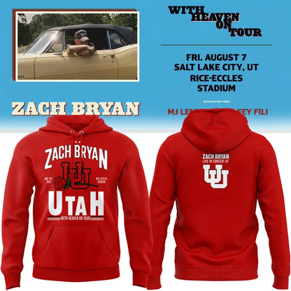 New Red Hoodie Zach Bryan x Utah Football - With Heaven On Tour 2026 Hoodie