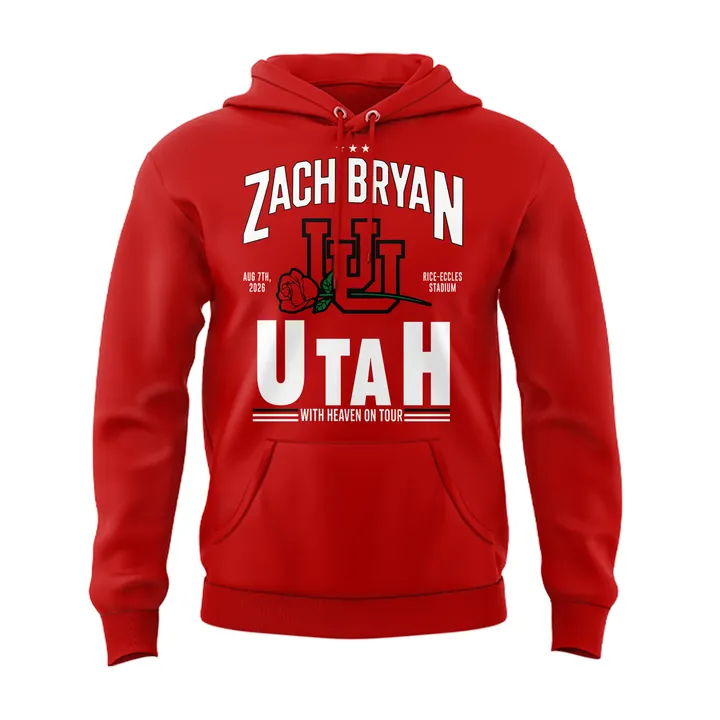 New Red Hoodie Zach Bryan x Utah Football - With Heaven On Tour 2026 Hoodie