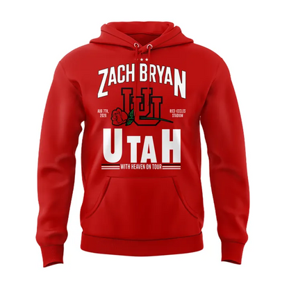 New Red Hoodie Zach Bryan x Utah Football - With Heaven On Tour 2026 Hoodie