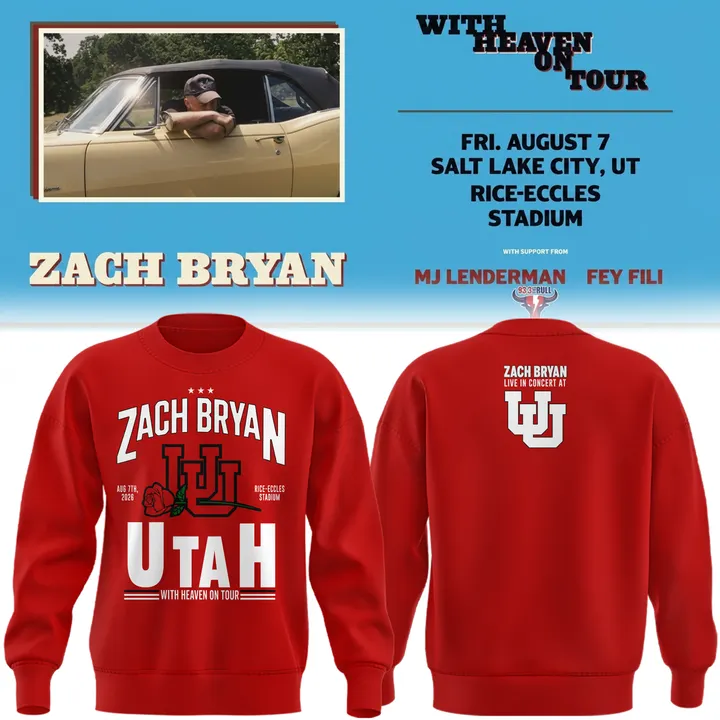 New Sweatshirt Zach Bryan x Utah Football - With Heaven On Tour 2026 Sweatshirt